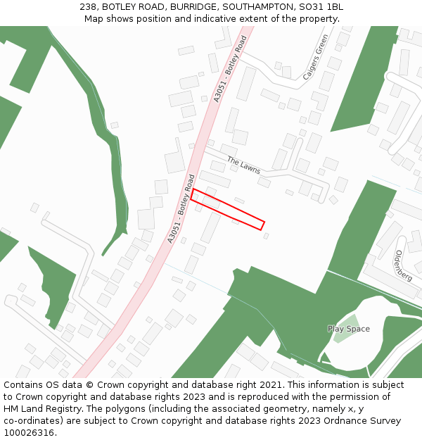 238, BOTLEY ROAD, BURRIDGE, SOUTHAMPTON, SO31 1BL: Location map and indicative extent of plot