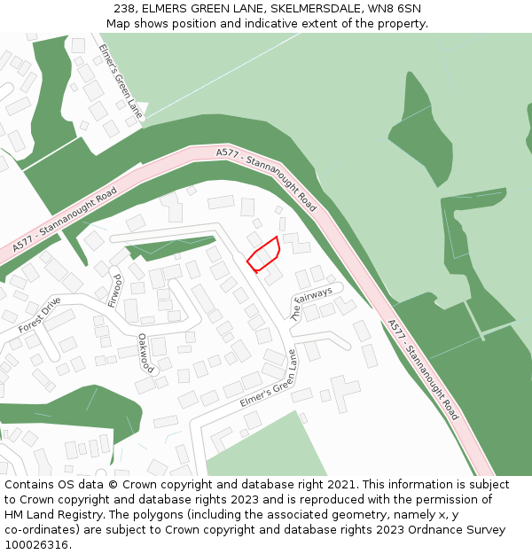 238, ELMERS GREEN LANE, SKELMERSDALE, WN8 6SN: Location map and indicative extent of plot