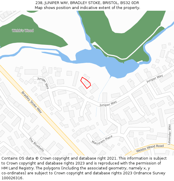 238, JUNIPER WAY, BRADLEY STOKE, BRISTOL, BS32 0DR: Location map and indicative extent of plot