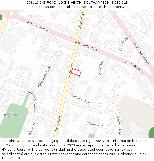 238, LOCKS ROAD, LOCKS HEATH, SOUTHAMPTON, SO31 6LB: Location map and indicative extent of plot