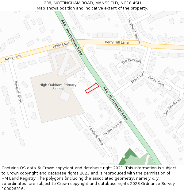 238, NOTTINGHAM ROAD, MANSFIELD, NG18 4SH: Location map and indicative extent of plot