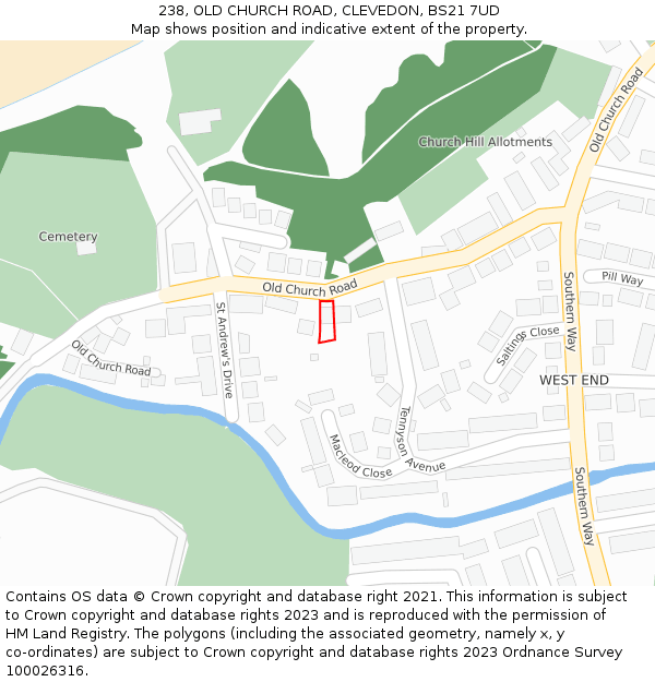 238, OLD CHURCH ROAD, CLEVEDON, BS21 7UD: Location map and indicative extent of plot