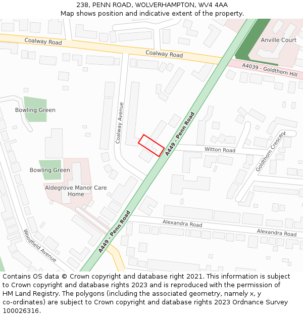 238, PENN ROAD, WOLVERHAMPTON, WV4 4AA: Location map and indicative extent of plot