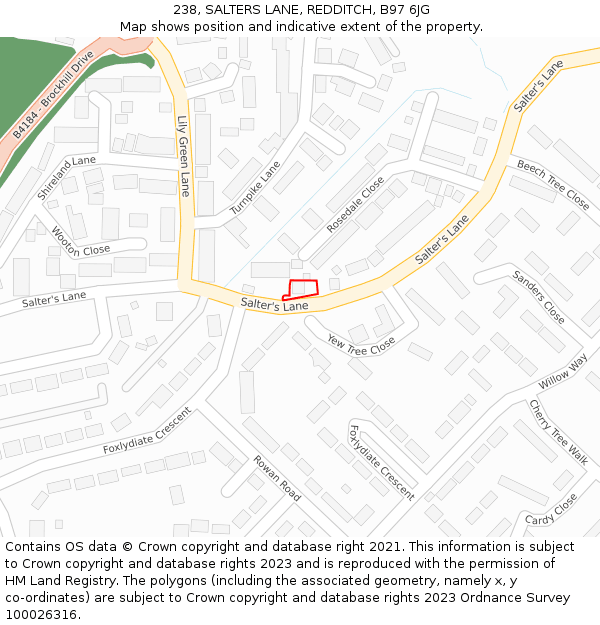 238, SALTERS LANE, REDDITCH, B97 6JG: Location map and indicative extent of plot