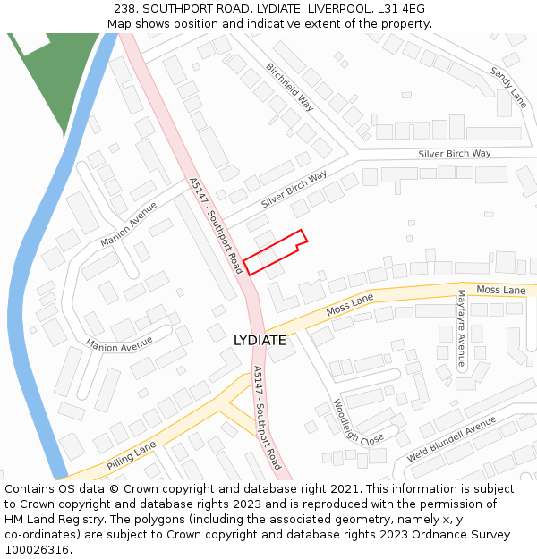 238, SOUTHPORT ROAD, LYDIATE, LIVERPOOL, L31 4EG: Location map and indicative extent of plot