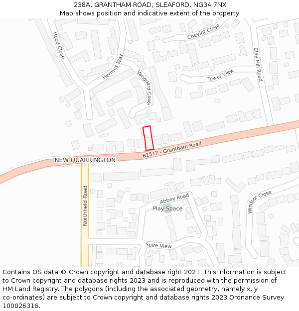 238A, GRANTHAM ROAD, SLEAFORD, NG34 7NX: Location map and indicative extent of plot