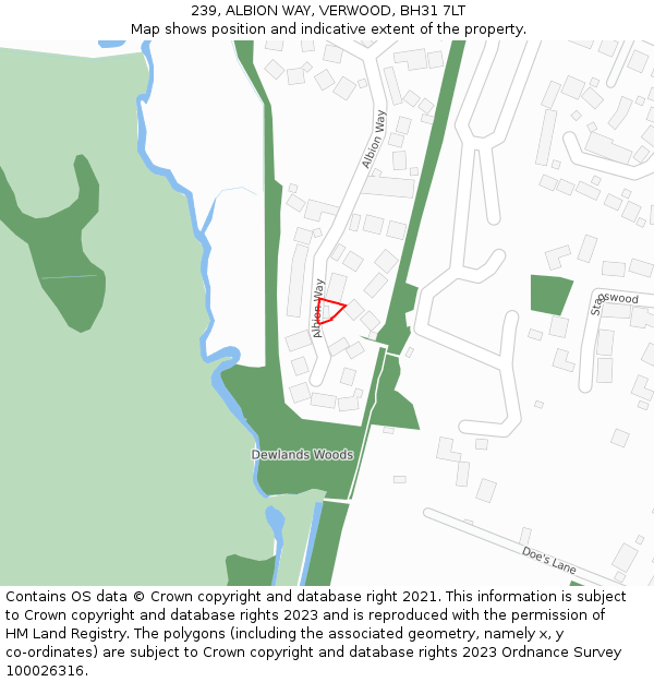 239, ALBION WAY, VERWOOD, BH31 7LT: Location map and indicative extent of plot