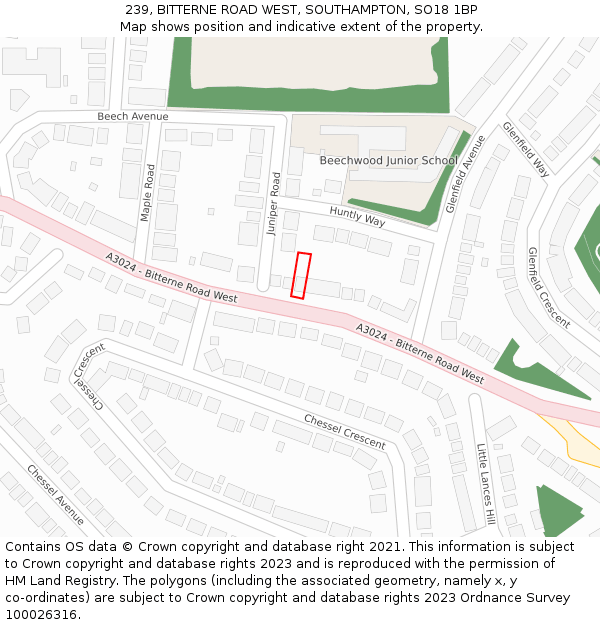 239, BITTERNE ROAD WEST, SOUTHAMPTON, SO18 1BP: Location map and indicative extent of plot