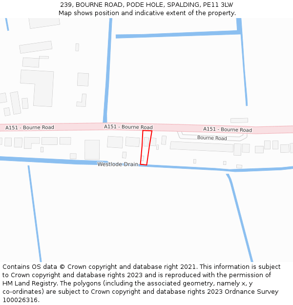 239, BOURNE ROAD, PODE HOLE, SPALDING, PE11 3LW: Location map and indicative extent of plot
