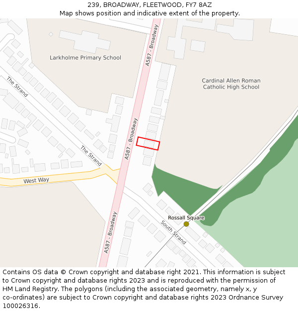 239, BROADWAY, FLEETWOOD, FY7 8AZ: Location map and indicative extent of plot