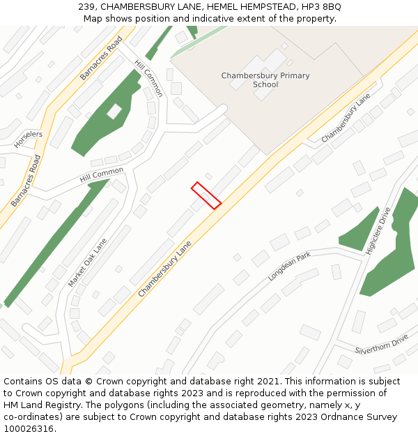 239, CHAMBERSBURY LANE, HEMEL HEMPSTEAD, HP3 8BQ: Location map and indicative extent of plot