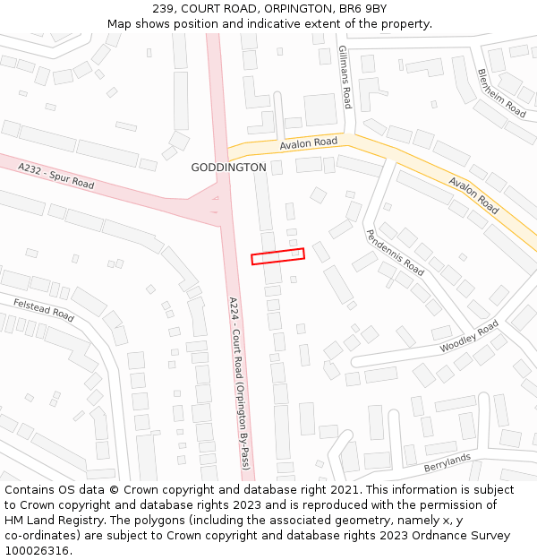 239, COURT ROAD, ORPINGTON, BR6 9BY: Location map and indicative extent of plot