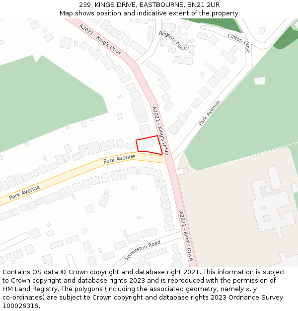 239, KINGS DRIVE, EASTBOURNE, BN21 2UR: Location map and indicative extent of plot