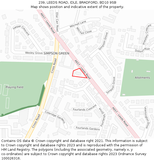 239, LEEDS ROAD, IDLE, BRADFORD, BD10 9SB: Location map and indicative extent of plot