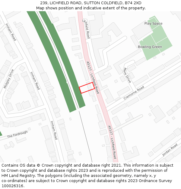 239, LICHFIELD ROAD, SUTTON COLDFIELD, B74 2XD: Location map and indicative extent of plot