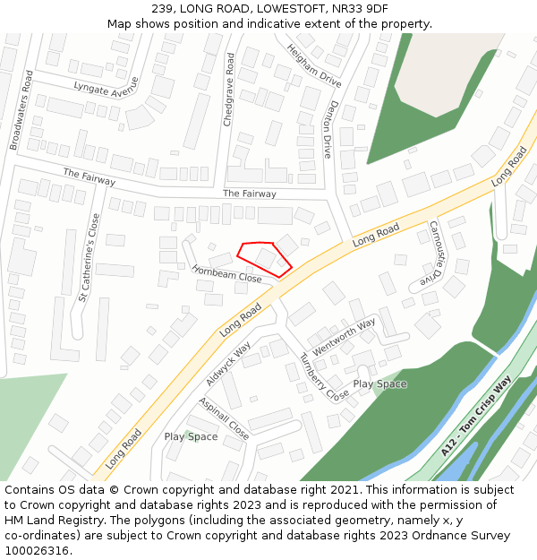 239, LONG ROAD, LOWESTOFT, NR33 9DF: Location map and indicative extent of plot