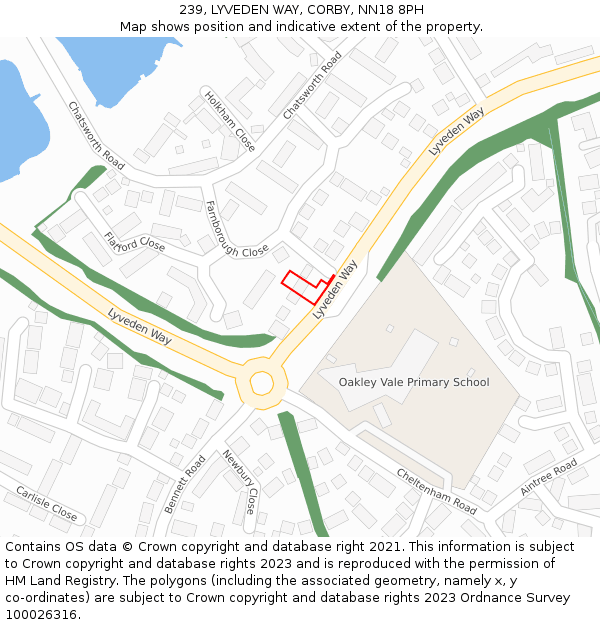 239, LYVEDEN WAY, CORBY, NN18 8PH: Location map and indicative extent of plot