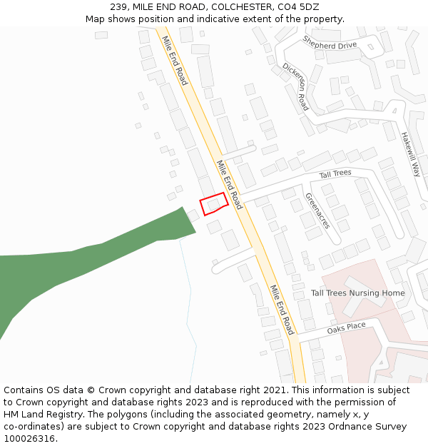 239, MILE END ROAD, COLCHESTER, CO4 5DZ: Location map and indicative extent of plot