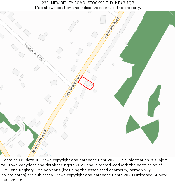 239, NEW RIDLEY ROAD, STOCKSFIELD, NE43 7QB: Location map and indicative extent of plot