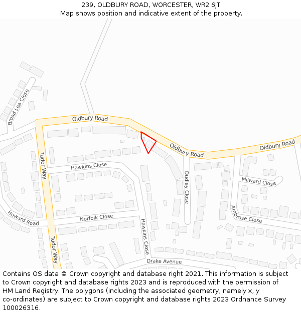 239, OLDBURY ROAD, WORCESTER, WR2 6JT: Location map and indicative extent of plot