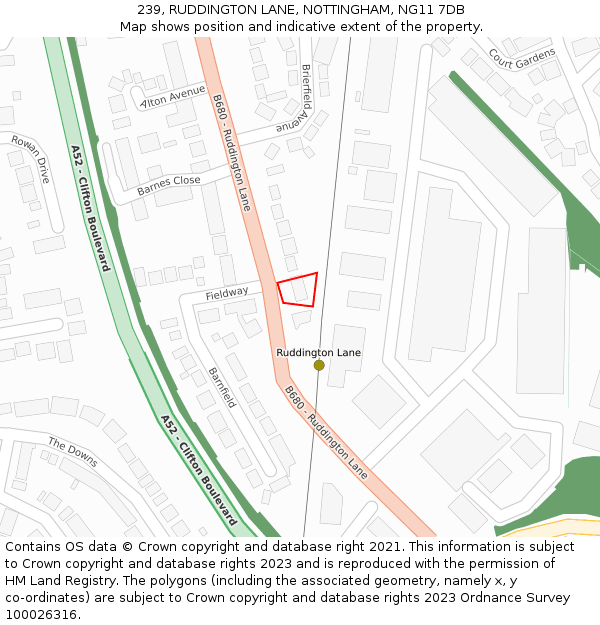 239, RUDDINGTON LANE, NOTTINGHAM, NG11 7DB: Location map and indicative extent of plot