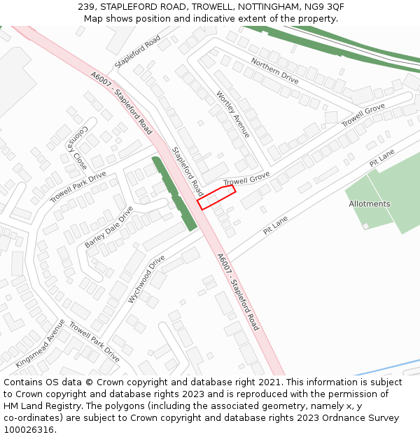 239, STAPLEFORD ROAD, TROWELL, NOTTINGHAM, NG9 3QF: Location map and indicative extent of plot