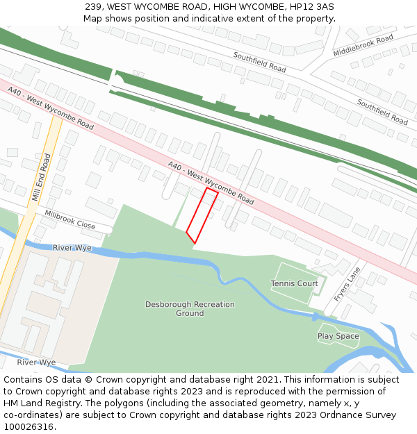 239, WEST WYCOMBE ROAD, HIGH WYCOMBE, HP12 3AS: Location map and indicative extent of plot