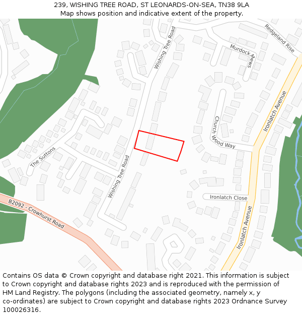 239, WISHING TREE ROAD, ST LEONARDS-ON-SEA, TN38 9LA: Location map and indicative extent of plot