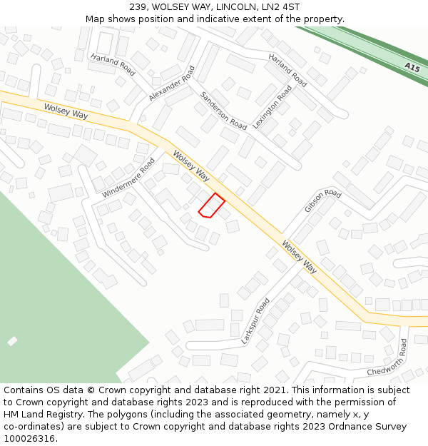 239, WOLSEY WAY, LINCOLN, LN2 4ST: Location map and indicative extent of plot