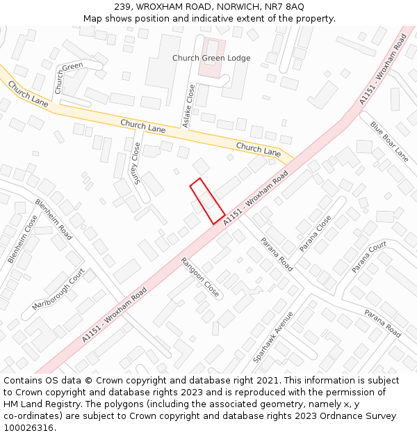 239, WROXHAM ROAD, NORWICH, NR7 8AQ: Location map and indicative extent of plot