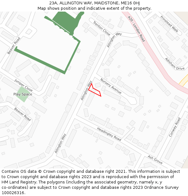 23A, ALLINGTON WAY, MAIDSTONE, ME16 0HJ: Location map and indicative extent of plot
