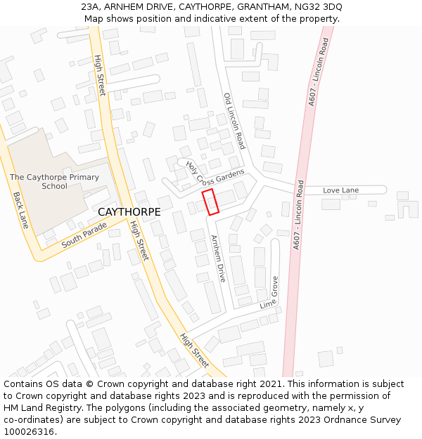 23A, ARNHEM DRIVE, CAYTHORPE, GRANTHAM, NG32 3DQ: Location map and indicative extent of plot