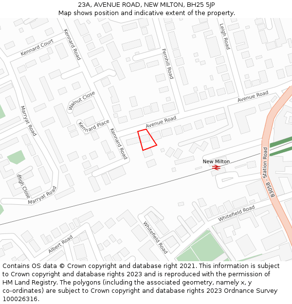 23A, AVENUE ROAD, NEW MILTON, BH25 5JP: Location map and indicative extent of plot