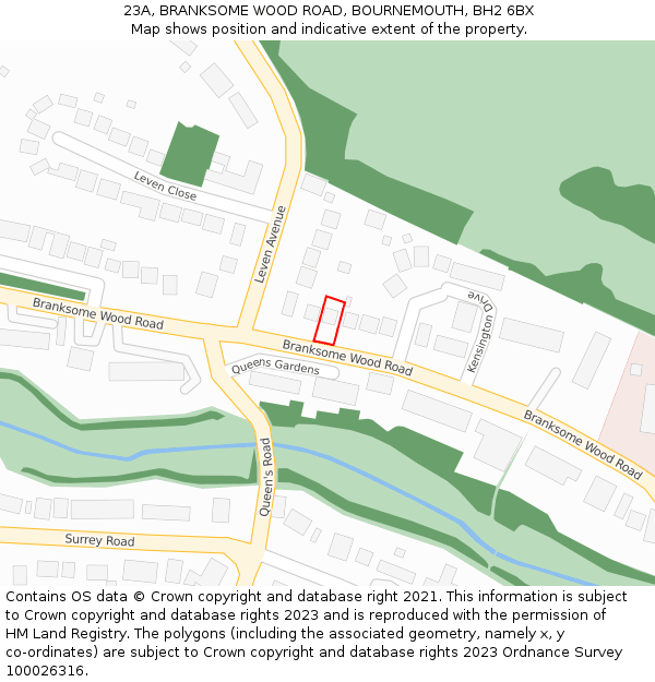 23A, BRANKSOME WOOD ROAD, BOURNEMOUTH, BH2 6BX: Location map and indicative extent of plot