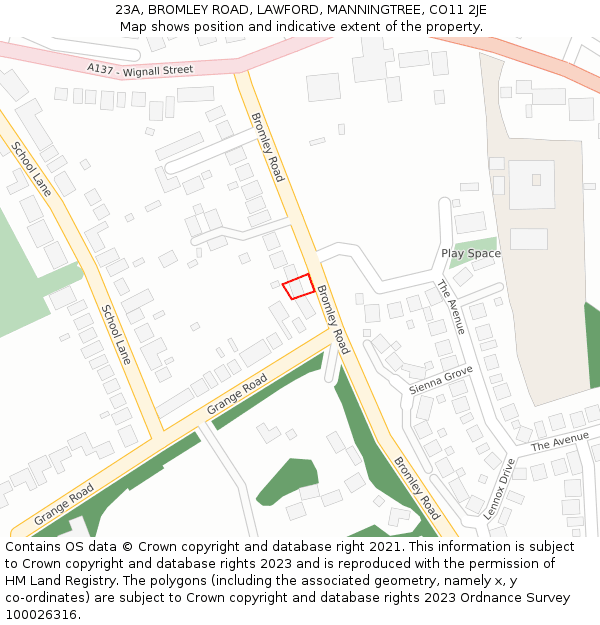 23A, BROMLEY ROAD, LAWFORD, MANNINGTREE, CO11 2JE: Location map and indicative extent of plot