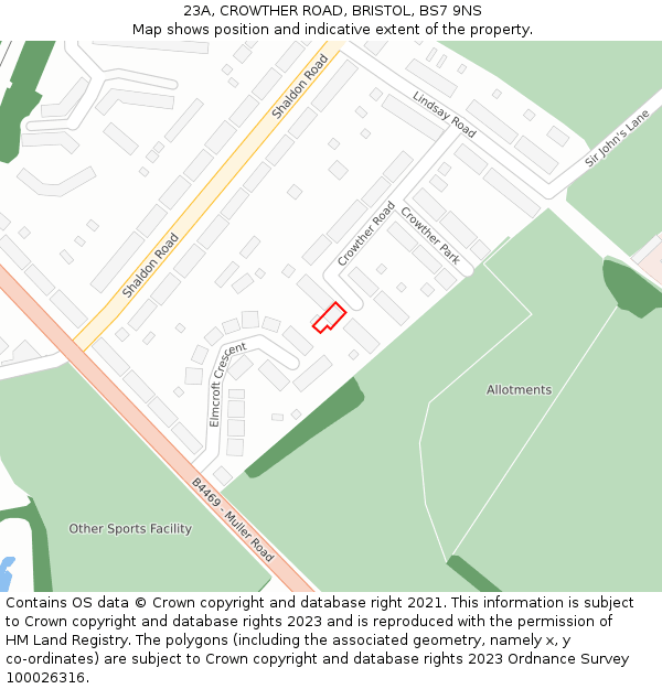 23A, CROWTHER ROAD, BRISTOL, BS7 9NS: Location map and indicative extent of plot