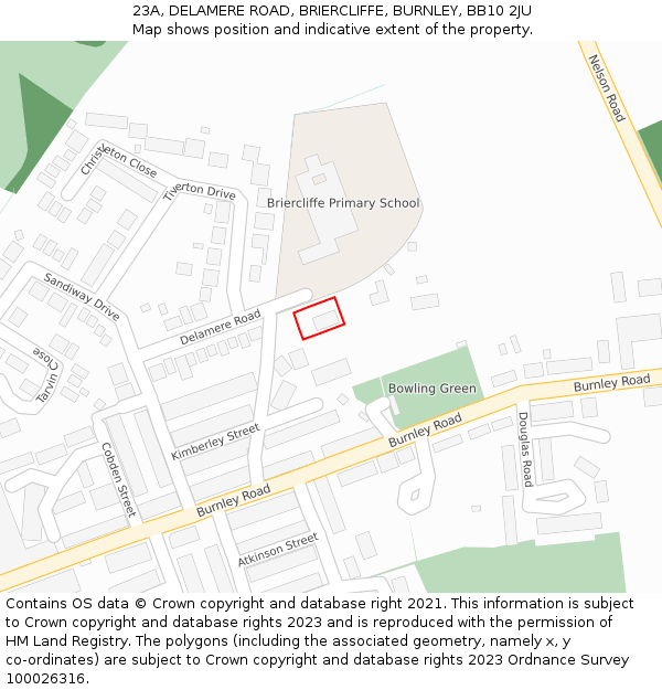 23A, DELAMERE ROAD, BRIERCLIFFE, BURNLEY, BB10 2JU: Location map and indicative extent of plot