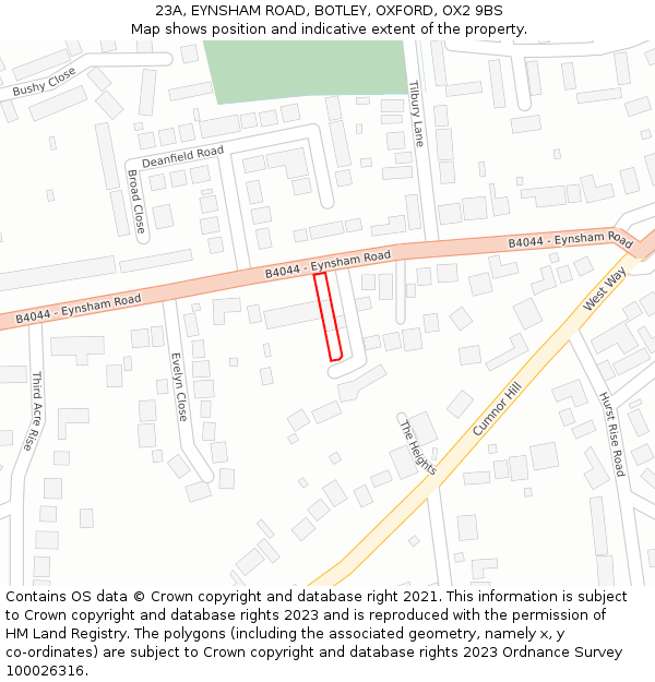 23A, EYNSHAM ROAD, BOTLEY, OXFORD, OX2 9BS: Location map and indicative extent of plot