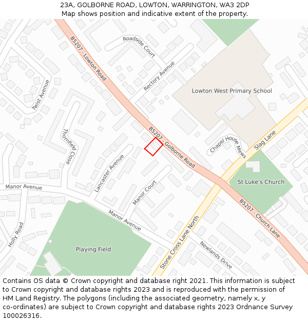 23A, GOLBORNE ROAD, LOWTON, WARRINGTON, WA3 2DP: Location map and indicative extent of plot