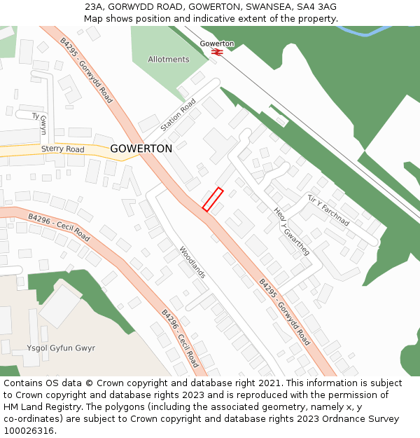 23A, GORWYDD ROAD, GOWERTON, SWANSEA, SA4 3AG: Location map and indicative extent of plot