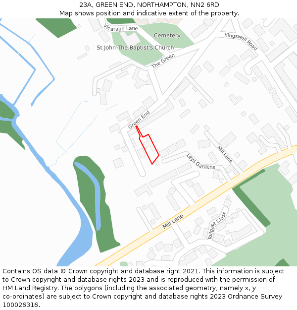 23A, GREEN END, NORTHAMPTON, NN2 6RD: Location map and indicative extent of plot