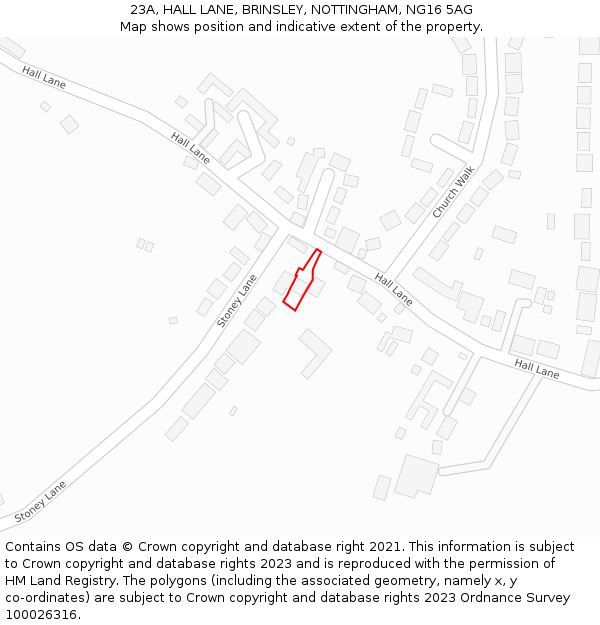 23A, HALL LANE, BRINSLEY, NOTTINGHAM, NG16 5AG: Location map and indicative extent of plot