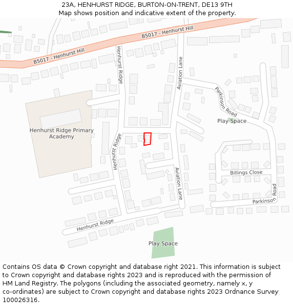23A, HENHURST RIDGE, BURTON-ON-TRENT, DE13 9TH: Location map and indicative extent of plot