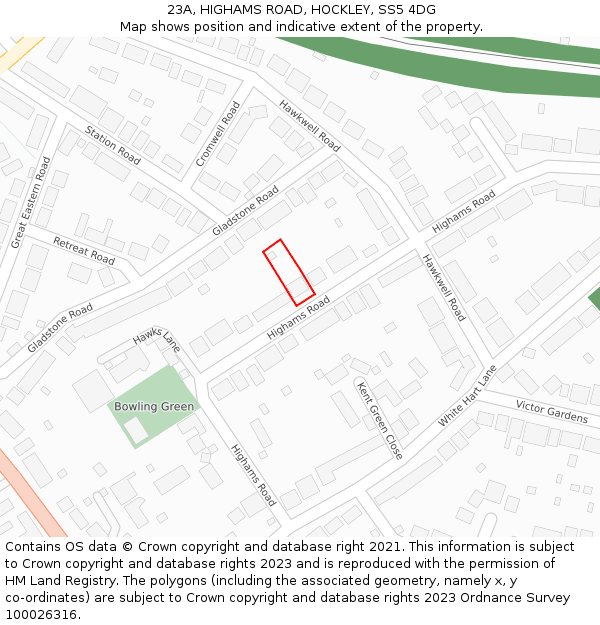 23A, HIGHAMS ROAD, HOCKLEY, SS5 4DG: Location map and indicative extent of plot