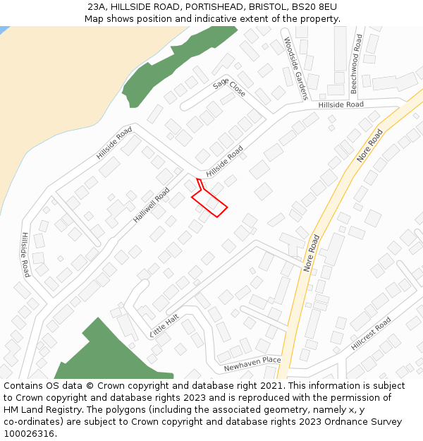 23A, HILLSIDE ROAD, PORTISHEAD, BRISTOL, BS20 8EU: Location map and indicative extent of plot