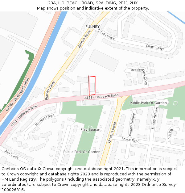 23A, HOLBEACH ROAD, SPALDING, PE11 2HX: Location map and indicative extent of plot