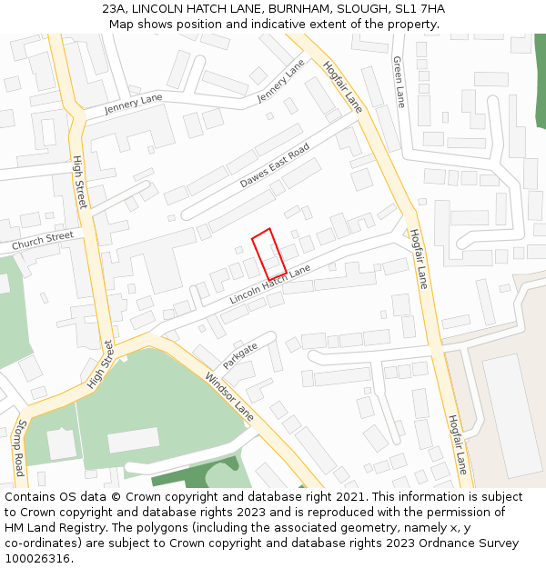 23A, LINCOLN HATCH LANE, BURNHAM, SLOUGH, SL1 7HA: Location map and indicative extent of plot