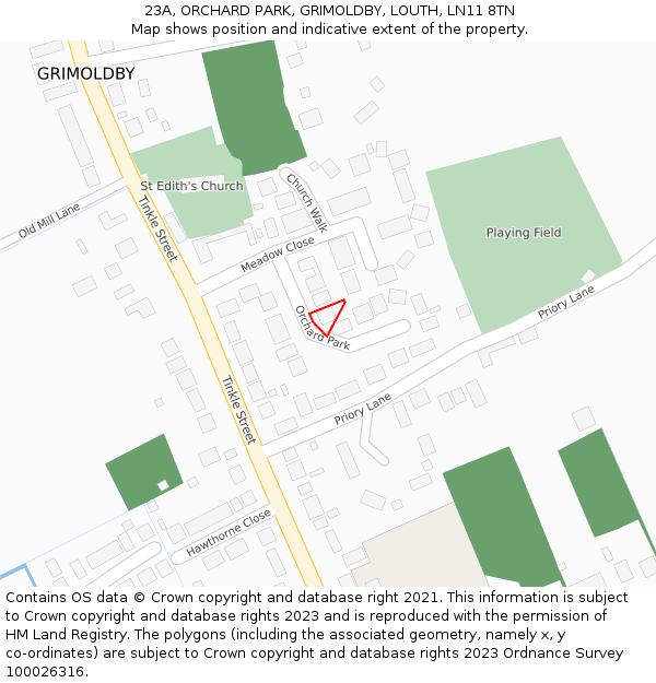 23A, ORCHARD PARK, GRIMOLDBY, LOUTH, LN11 8TN: Location map and indicative extent of plot