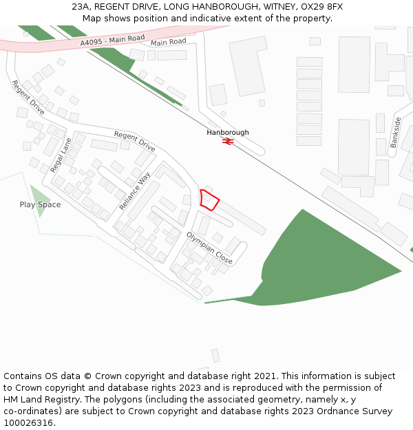 23A, REGENT DRIVE, LONG HANBOROUGH, WITNEY, OX29 8FX: Location map and indicative extent of plot