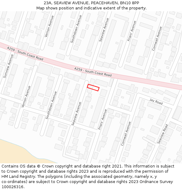 23A, SEAVIEW AVENUE, PEACEHAVEN, BN10 8PP: Location map and indicative extent of plot